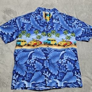 Aloha Republic Shirt Men XL Blue Beach Surfin Button Up Hawaiian